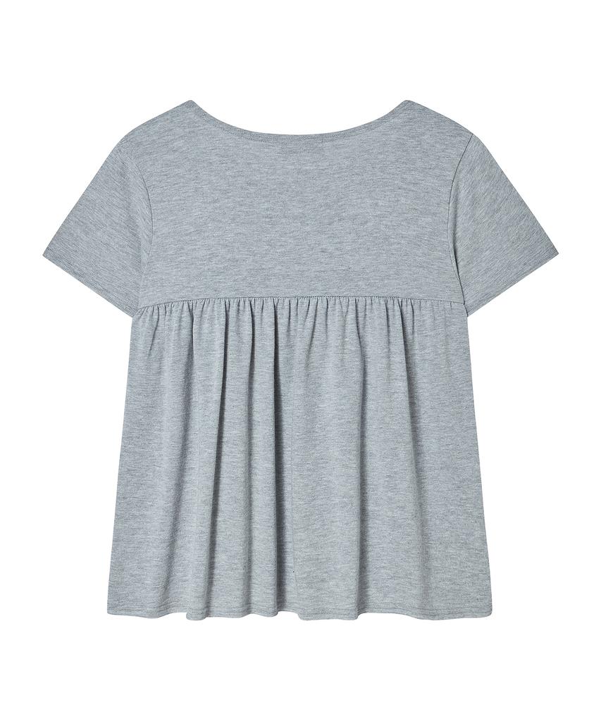 AWESOME STUDIO Kitsch Embroidered Shirred T-Shirt Melange Gray
