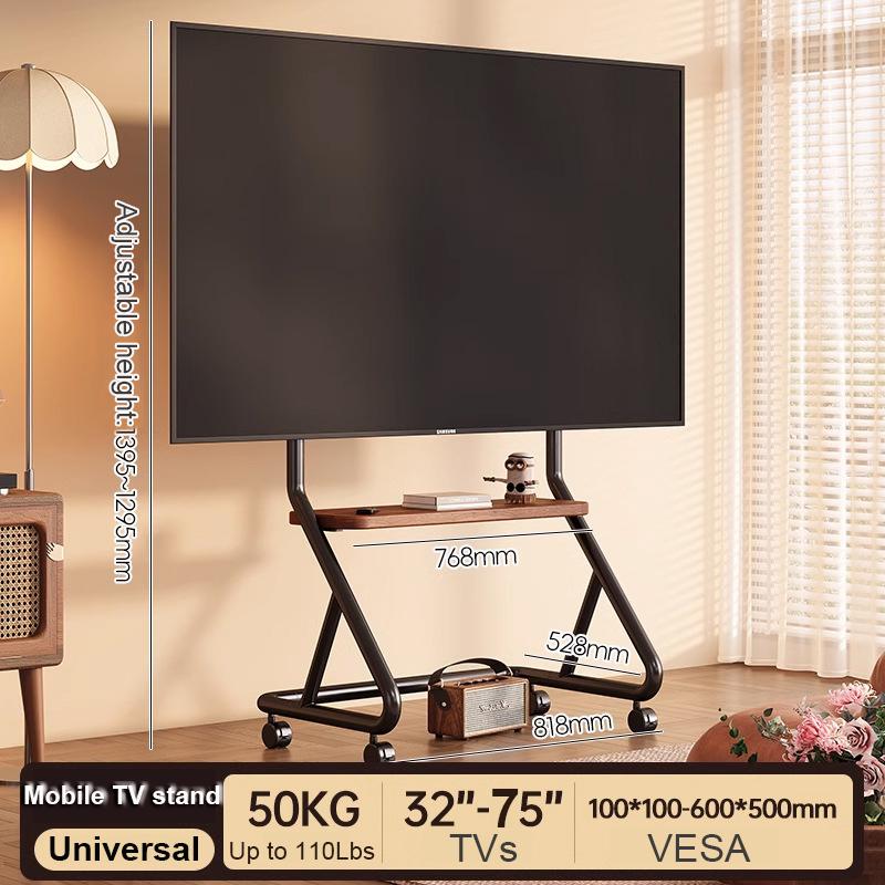 Mobile TV Stand for 32-65inch TVs Rolling TV Cart Modern Living Room TVs Stand 110lbs VESA 600x500mmFloor Stand TV Support Shelf