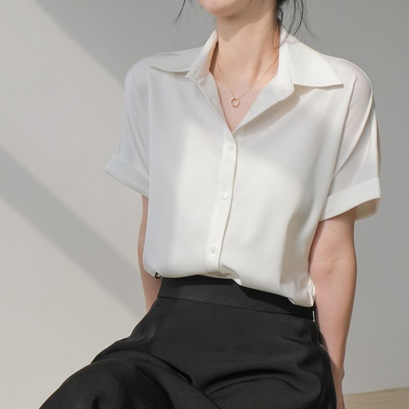 Summer Thin Satin Drape Short-sleeved Shirt Female Small Loose Versatile Design Blouse Tops