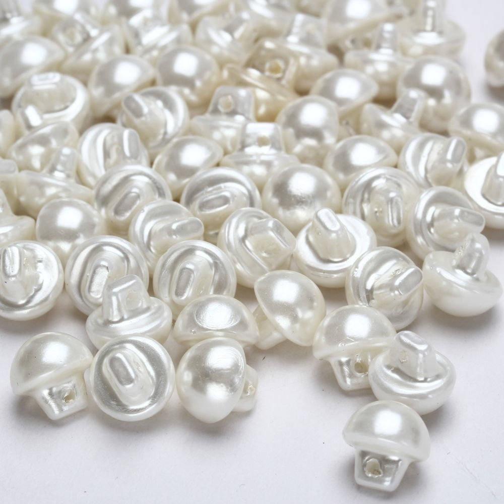 5 X 10MM WHITE PEARL SHANK BUTTONS BEADS EMBELLISHMENTS JEWELLERY CRAFT