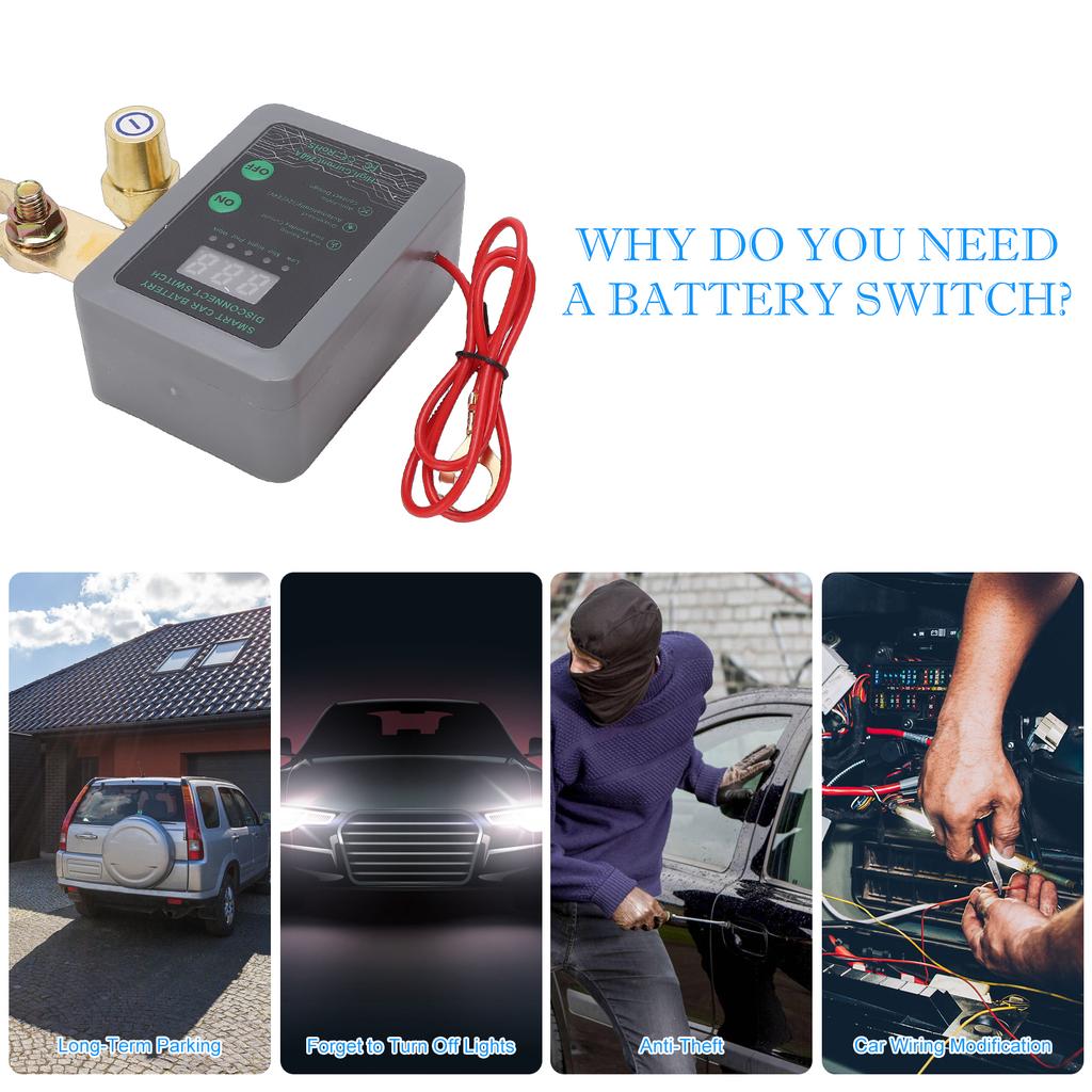 Intelligent Battery Disconnect Switch, 12V 24V Digital Display Manual Remote Battery Isolator for Cars, SUVs, MPVs, EVs