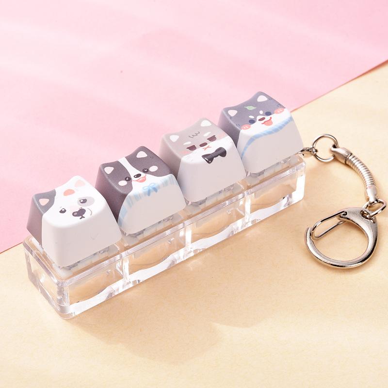 Cute Cat Dog Pendant Stress-Relief Fidget Keychain Mechanical Keyboard Keychain Dog-Themed Clicker Fidget For Backpack Study