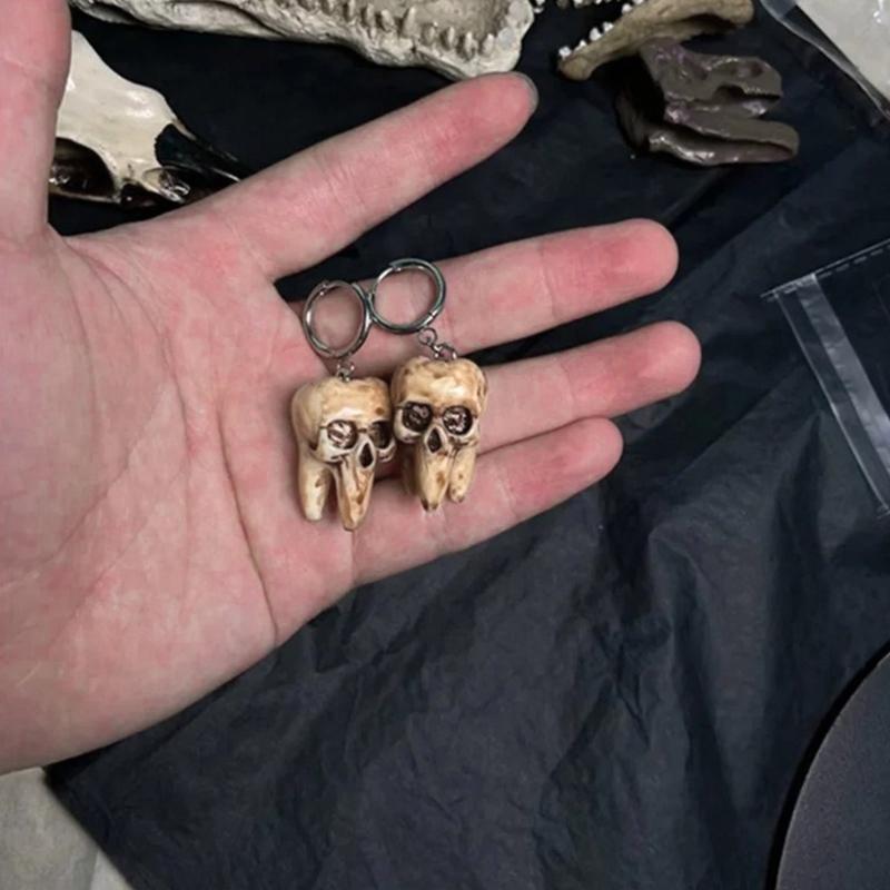 Fashionable Sturdy Resin Gothics Skull Hoop Earrings Punk Styles Handmade Craft Supplies Dark Horror Jewelry Women
