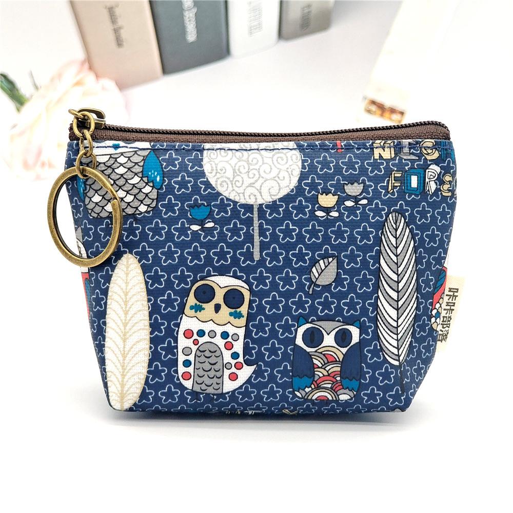 Women Polyester Waterproof Cartoon Print Keychain Wallet Small Organizer Pouch Ladies Money Bag Coin Purse for Children Girl Boy