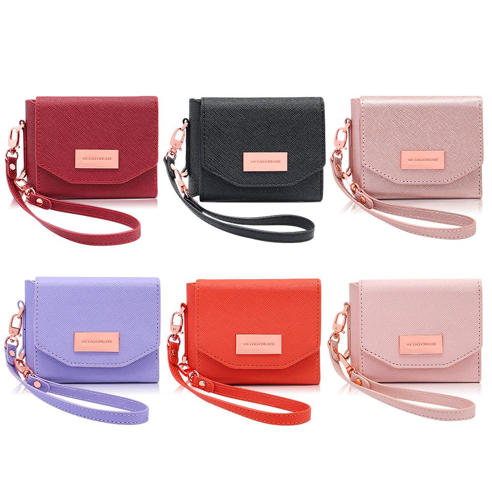Vietao-Z Flip 7 Wallet Phone Case With Wristband Strap, Fashion Girls Leather Purse Phone Cover For Samsung Z Flip 6 5 4 3, Pink