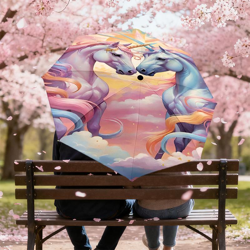 1PC Unicorns Fantasy Automatic Open/Close Umbrella Compact Folding Umbrella with 8-Rib Shaft lightweight esign, Highquality Fabric1188A
