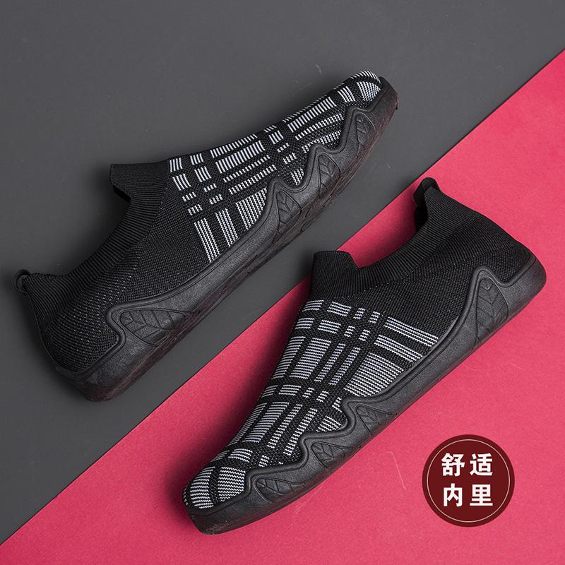 

Men s shoes autumn versatile fly-woven mesh casual flat shoes without shoelaces lazy one-pedal old Beijing cloth shoes 45 чорний