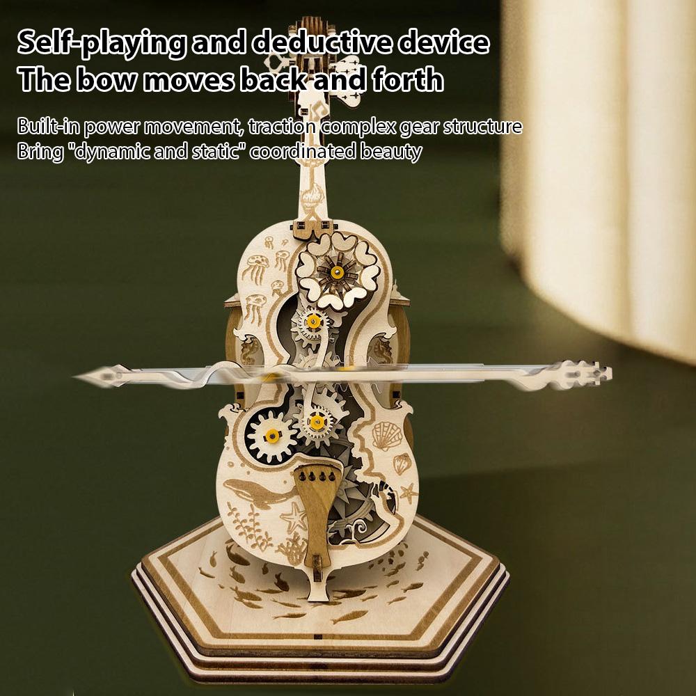 Music Box for Adult To Build Cello Music Box Kit 3D Wooden Puzzles DIY Assembly Creative