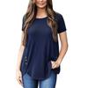 2026 Summer Women's Solid Color T-Shirt New Short Sleeve Button Round Neck Top