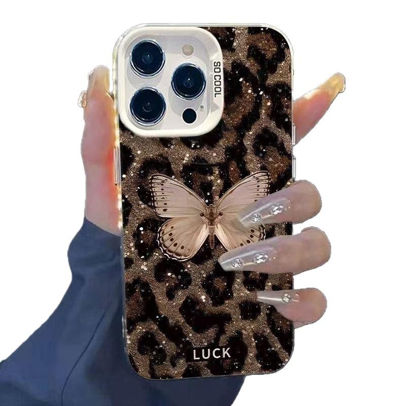 The new golden butterfly leopard print is suitable for iphone17 mobile phone case Apple 15promax/14/13pro/16 Europe and America