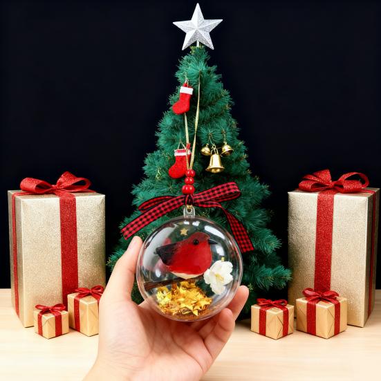 Nature's Birds Ball Ornament 3D Animal Clear Plastic Ball Decoration Christmas Tree Memorial Gift for Bird Lovers