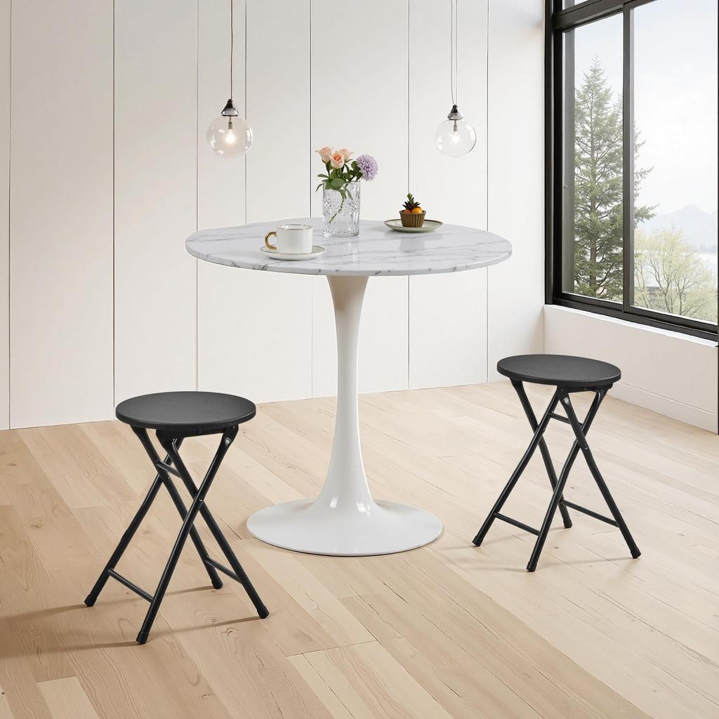 VECELO Folding Stools (Set of 2) - Lightweight, Slim, Portable, Fully Assembled, 46.5cm High, 100kg Weight Capacity, Wood Grain, Black
