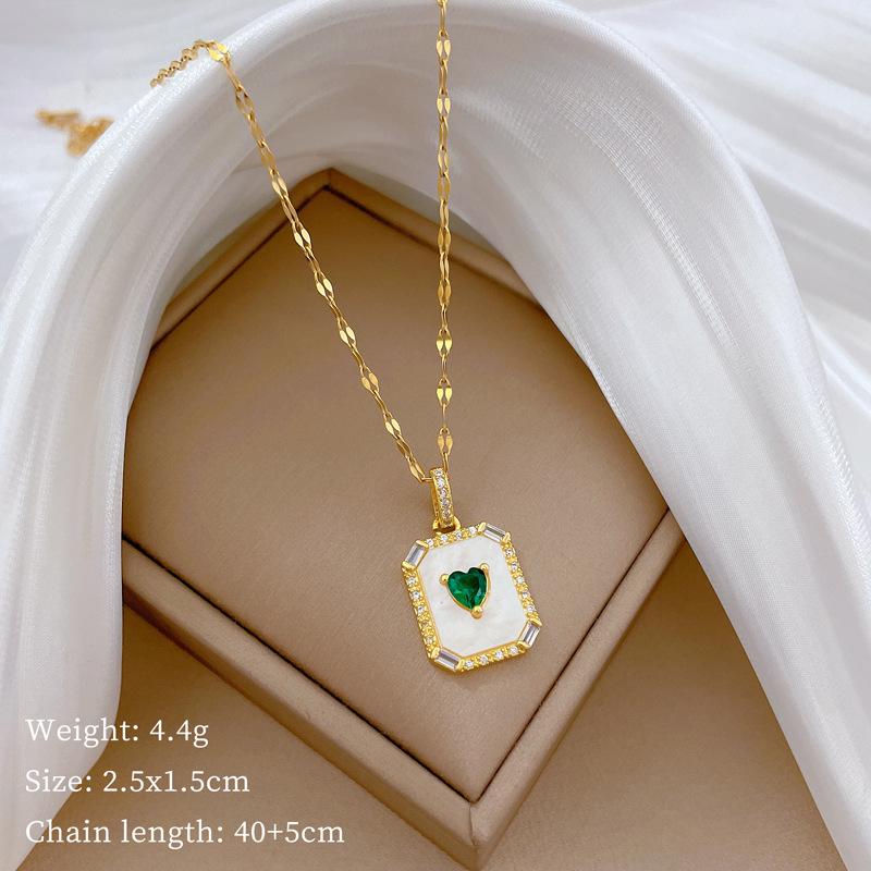

Square Shell Picture Frame Light Luxury Temperament Gorgeous Full Diamond Necklace Women S Versatile Collarbone Chain Titanium Steel Chain