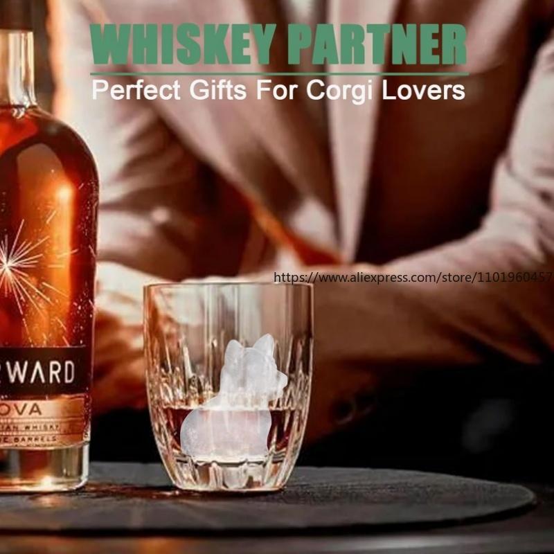 3D corgi dog ice tray Home made ice mold Silicone ice mold with cover Easy demoulding BPA free, suitable for whisky and cocktail