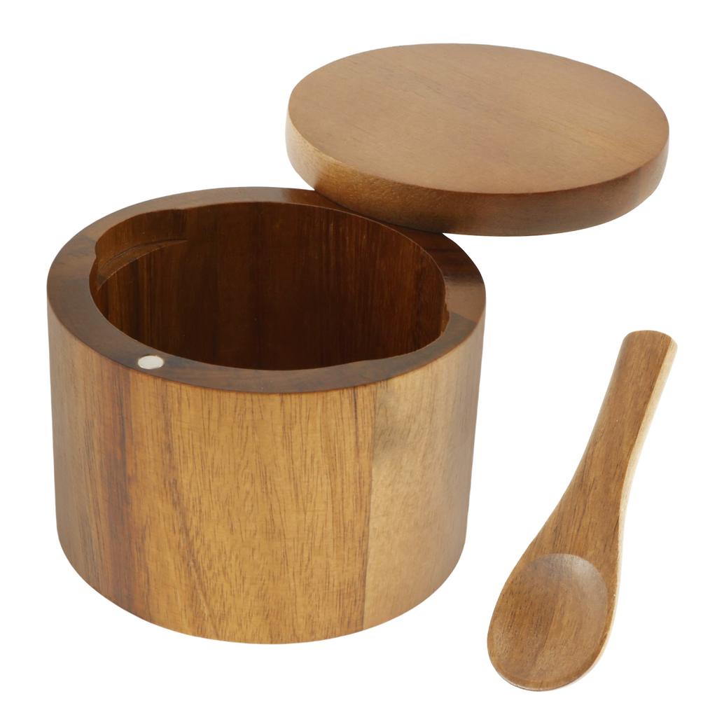 Wood Salt or Spice Box with Lid and Scoop, Spice Storage Box Salt Container To Storage Pepper, Table Salt, Gourmet Salts, Spice