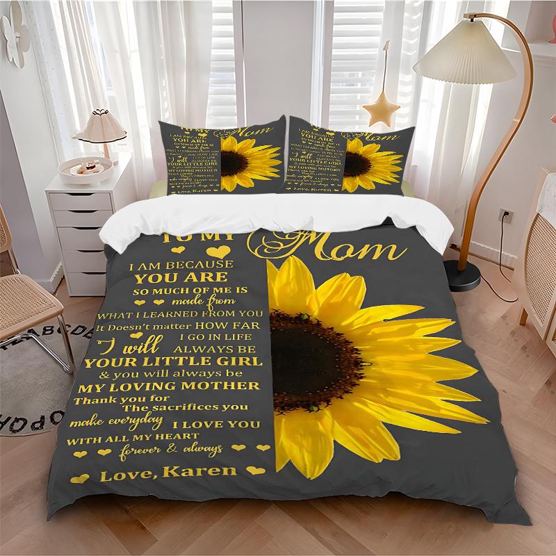3pcs To My Mom Printed Duvet Cover Set (1 * Cover+2 * Pillowcase, Without Core), Home Bedroom, Guest Room, Dormitory Decoration Items