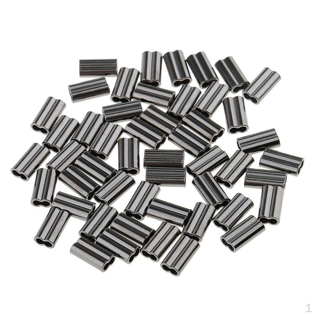 50pcs/set Double Barrel Crimp Sleeves, 100% Copper, Fishing Line Leader Trace Rigging Tackle Wire
