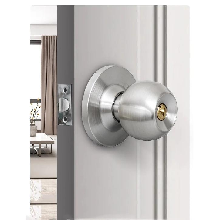 Cerradura Esférica de Doble Cara para Llave de Lengüeta Única Manija de Acero Inoxidable Cerraduras para Puertas de Dormitorio Pomo de Puerta Interior con Cerradura y Llave