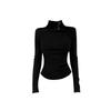 Niche Design Slimming High-Neck Button-Up T-Shirt for Women - Early Spring Long Sleeve