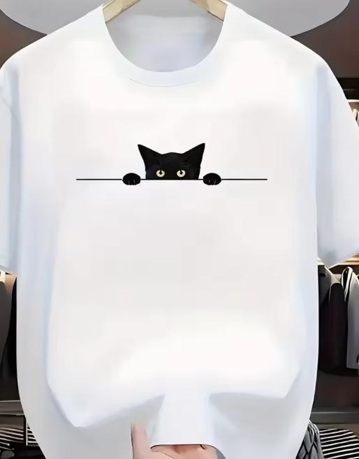 Unisexs New Summer Cute Kitten Print Soft And Breathable Round Neck TShirt Outdoor Casual Versatile Top