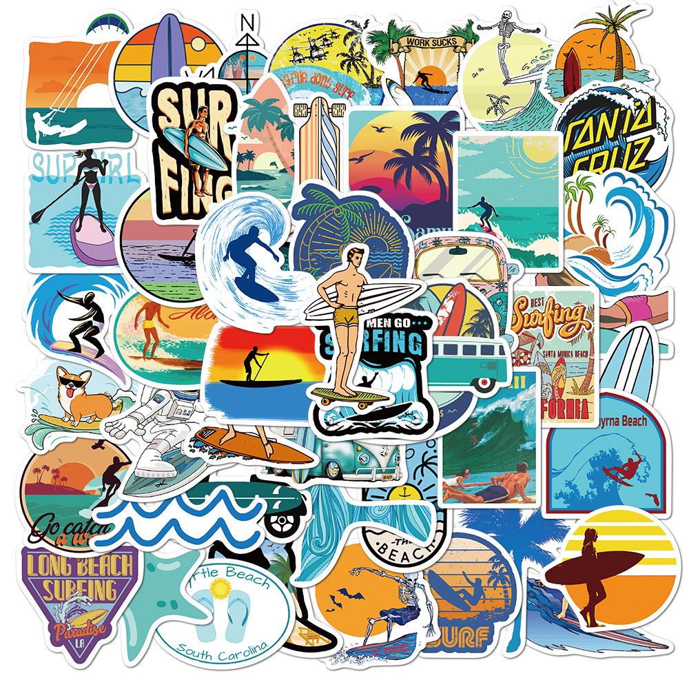 50 Summer Beach Surfing Graffiti Stickers Luggage Trolley Box Scooter Laptop Waterproof Stickers