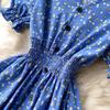 French-Style Retro Floral Dress with Puff Sleeves and Button-Up Slim Fit