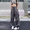 Women High Waist Cargo Pants Elastic Drawstring Wide Leg Trousers Streetwear Loose Casual Jogger Pants with Pockets