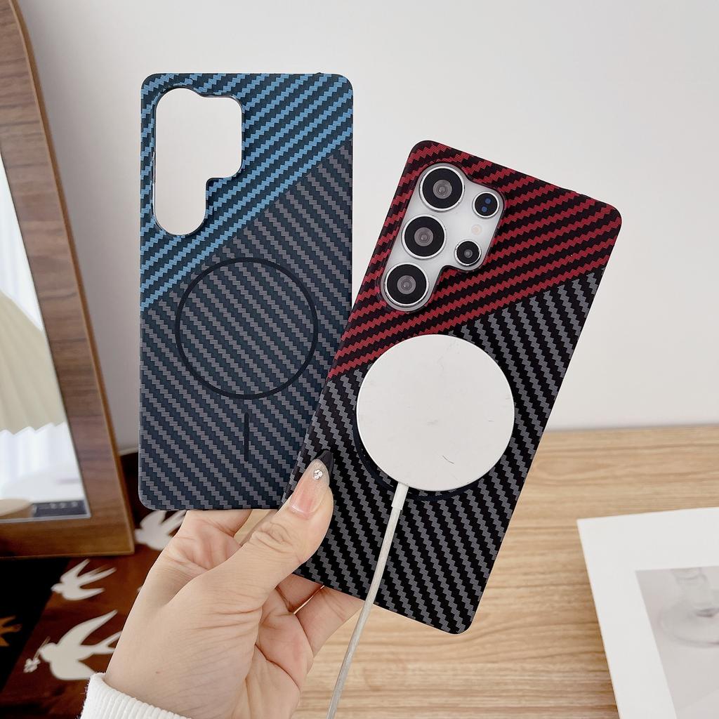 Samsung S25ultra Half Pack Kevlar Carbon Fiber Pattern S24 Magnetic Phone Case Note20u