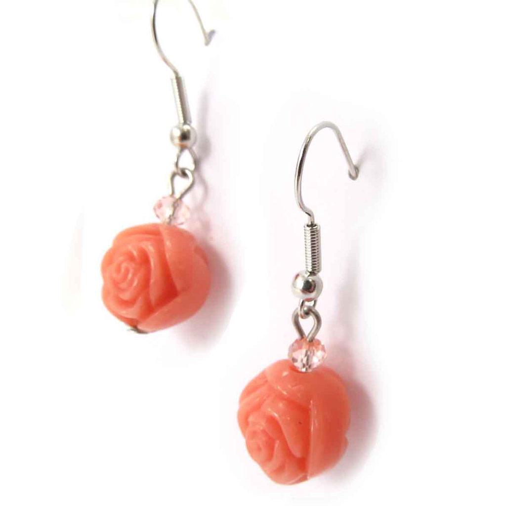 Les Trésors De Lily [J8260] - Orangefarbene Designer-Ohrringe „Rosa Romantica“