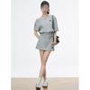 Women's summer simple waist one-word shoulder slant shoulder short-sleeved short skirt two-piece casual sportswear set