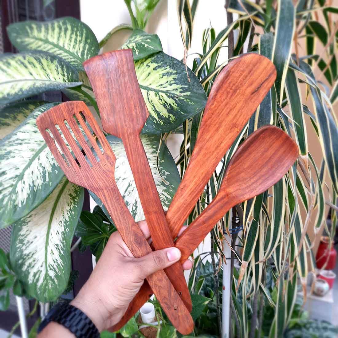 Wooden Kitchen Spoon Set - Ideal for Non-stick Cookware - 13 Inch - Set of 4 M коричневый