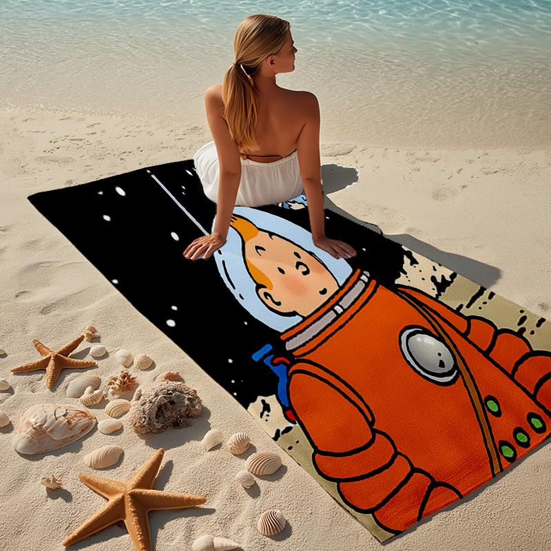 proof beach towel with a The Adventures of Tintin pattern - soft,absorbent,quick-drying,machine washable - perfect for swimming,camping,bathing