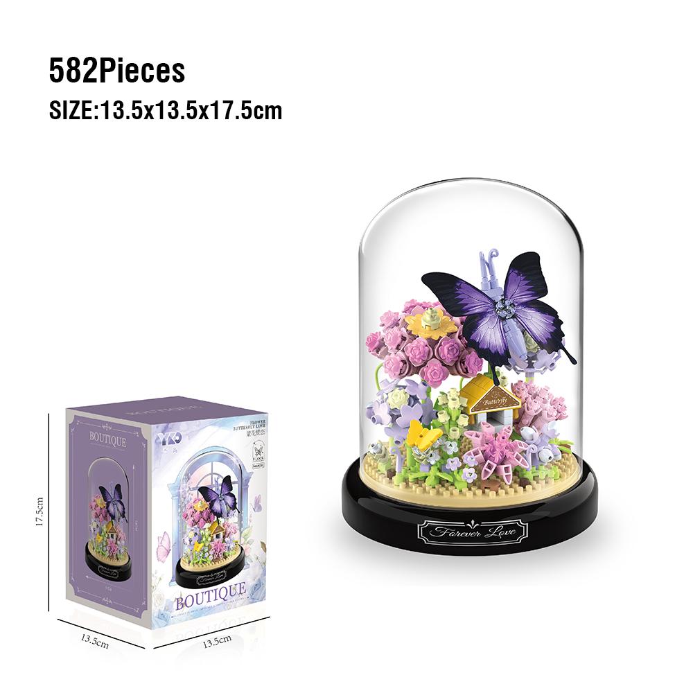 Insect Flower Building Blocks Set Bee Butterfly Plant Potted Model Bricks Set with Dust Cover DIY Toys for Kids Christmas Gifts