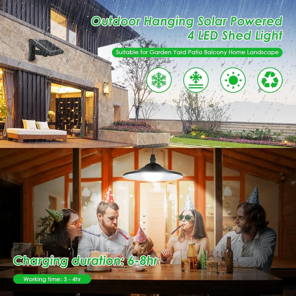 Lixada Solar Pendant Light Outdoor Indoor Hanging Light LED Shed Light Waterproof Pendant Lamp with Remote Control & Pull Cord for Garden Yard Patio