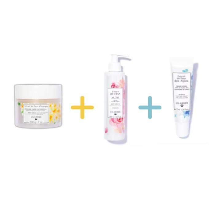 Lilaroze Paris Pack Gommage Corps Extrait de Fleur D'oranger Bio + Lait Corps Extrait de Rose Hydrate et Apaise beurre de karité + B