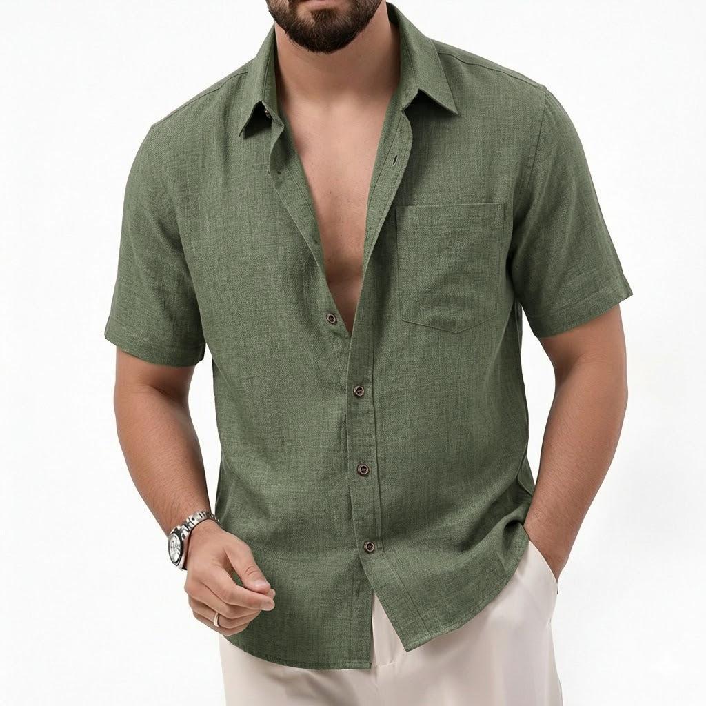 

Men s Classic Style Casual Short Sleeve Shirt Button Down Lapel Collar Chest Pocket Loose Fit Breathable Summer Beach Tops for Men M армия зеленый
