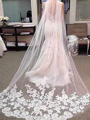 1T Bride Lace Wedding Veils Long Cathedral Veil Floral Soft Tulle Bridal Veils with Comb