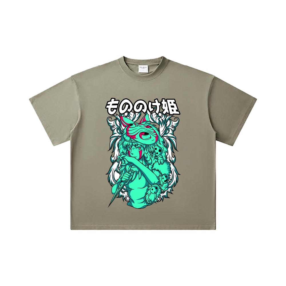 260 GSM Double Yarn 32 Count 100% Cotton Ghibli V5 Princess Mononoke Print Unisex Heavy Cotton T Shirt