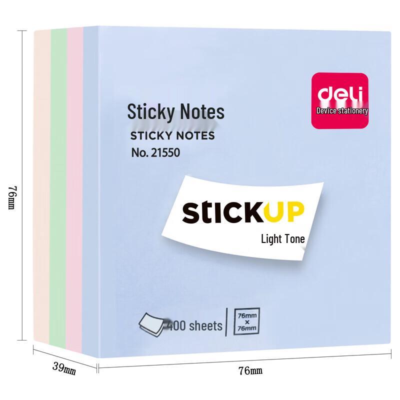 Deli 4-Color Pastel Sticky Notes, 76x76mm, 400 Sheets