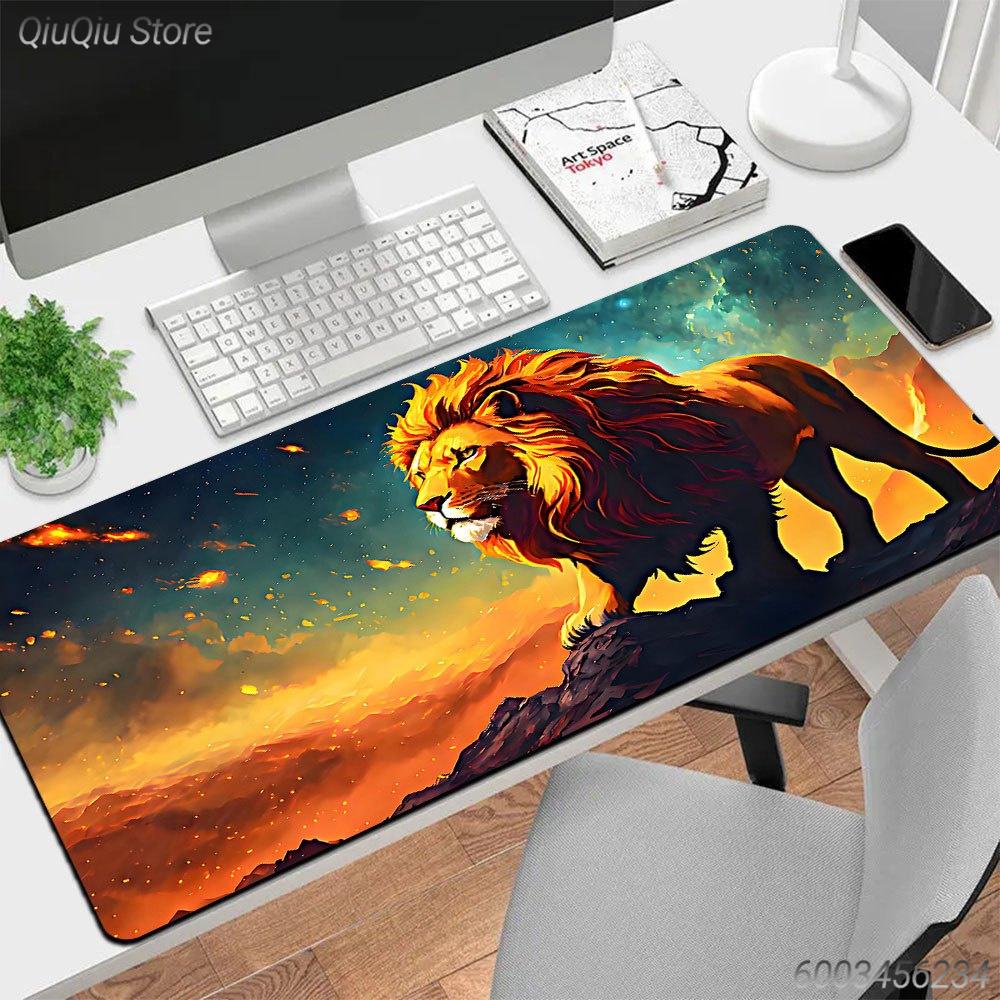 Lion Large Mouse Pad, Wild Animal King Lion Pattern Extended Desk Mat Non‑Slip Rubber Base for Gaming PC Laptop Office Desktop