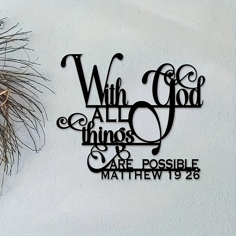 

Боже, благослови, все возможно, знак, металлический настенный декор, черный, религиозный настенный декор, большой христианский настенный декор, настенный декор со стихом из Библии чёрный