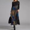 Women Color Block Floral Print Long Sleeve Maxi Dress Casual Loose A Line Long Dress S-XXXL