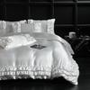 Luxury Satin Double-Layered Ruffles Duvet Cover Set Queen Soft Silky Blanket Cover And Pillowcases Skin-Friendly Quilt Cover