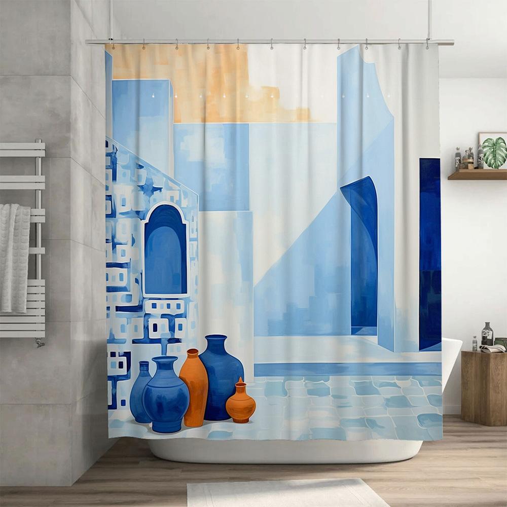 Lyxig Vattentät Duschdraperi för Badrum med Vintage Stil Bågdesign Dekor Heminredningstillbehör