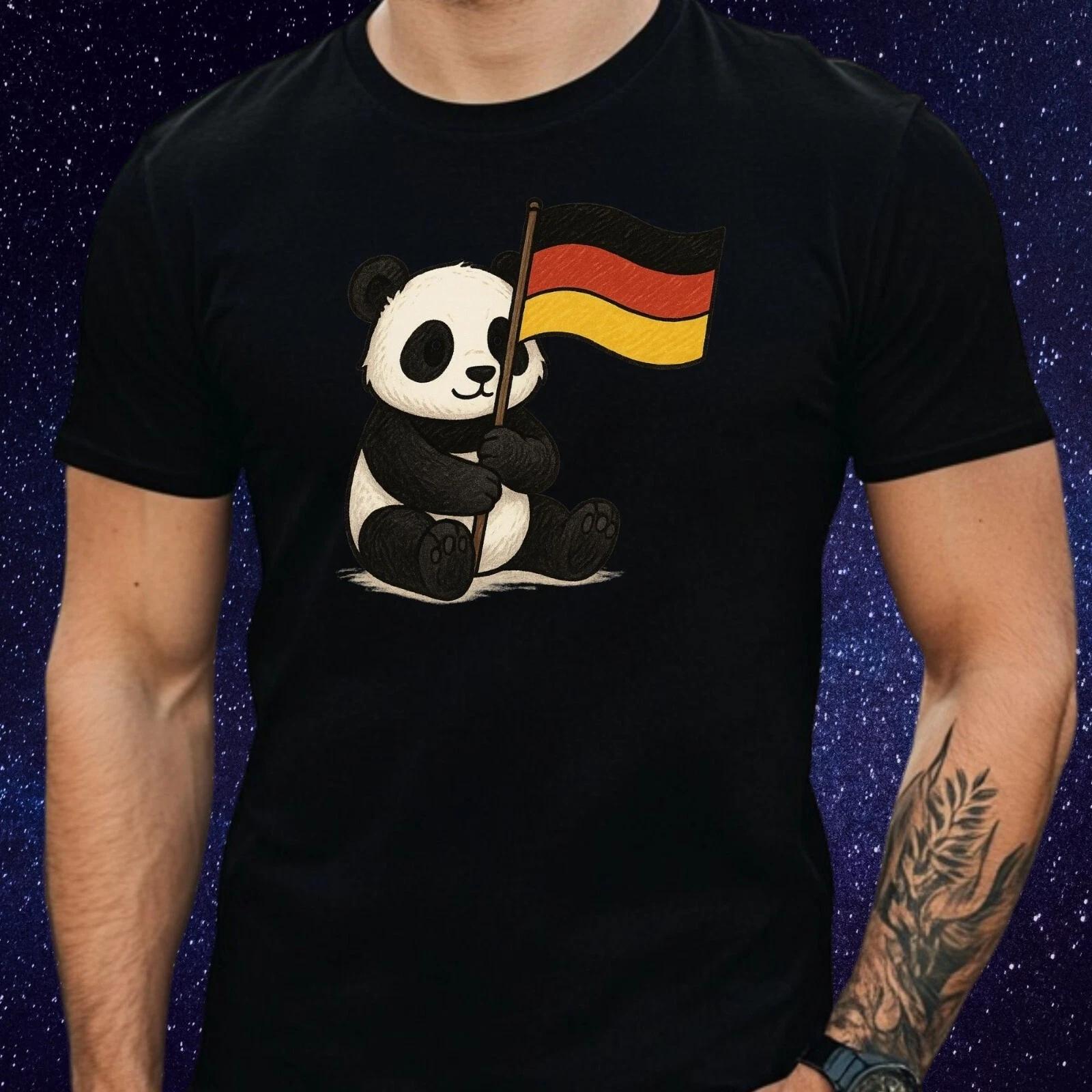 T-Shirt Herren Panda und Deutschland Flagge Motiv Baumwolle Größe S bis 5XL XXXL