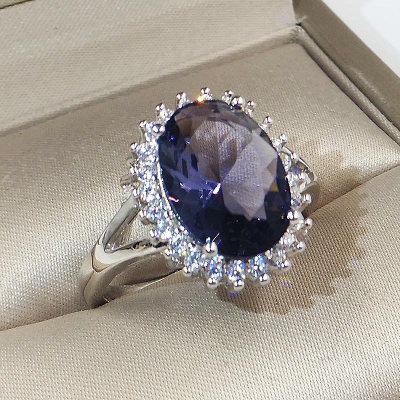 

High quality big Dark Navy Precious Stone Rings For Ladies Top Quality Flower Design Cubic Zircon Rings Fashion Fine Jewelry Accessories 9