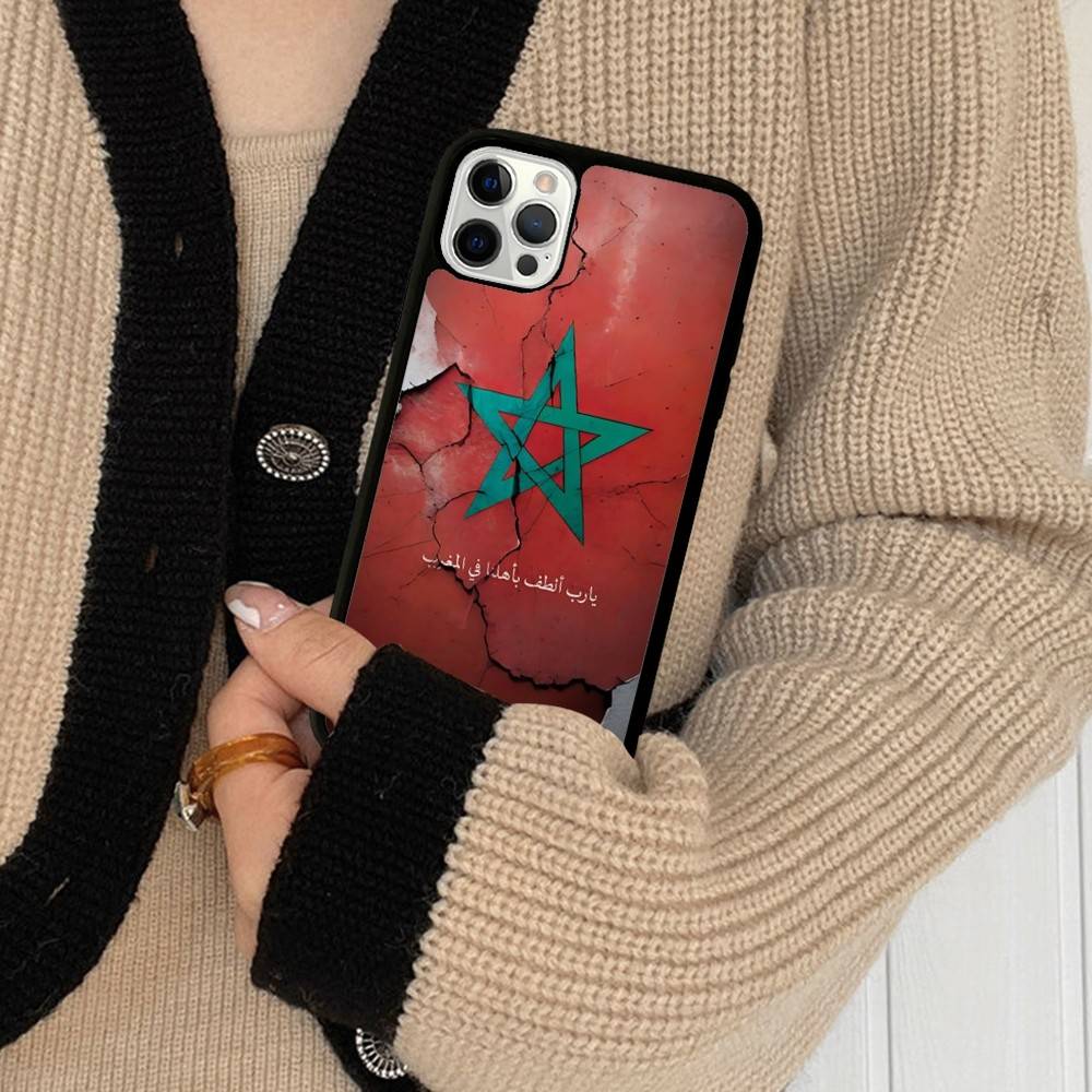 M-Morocco Flag Phone Case Wireless Charging PC+TPU For IPhone 11 12 13 14 15 16 17 Pro Max Plus Case