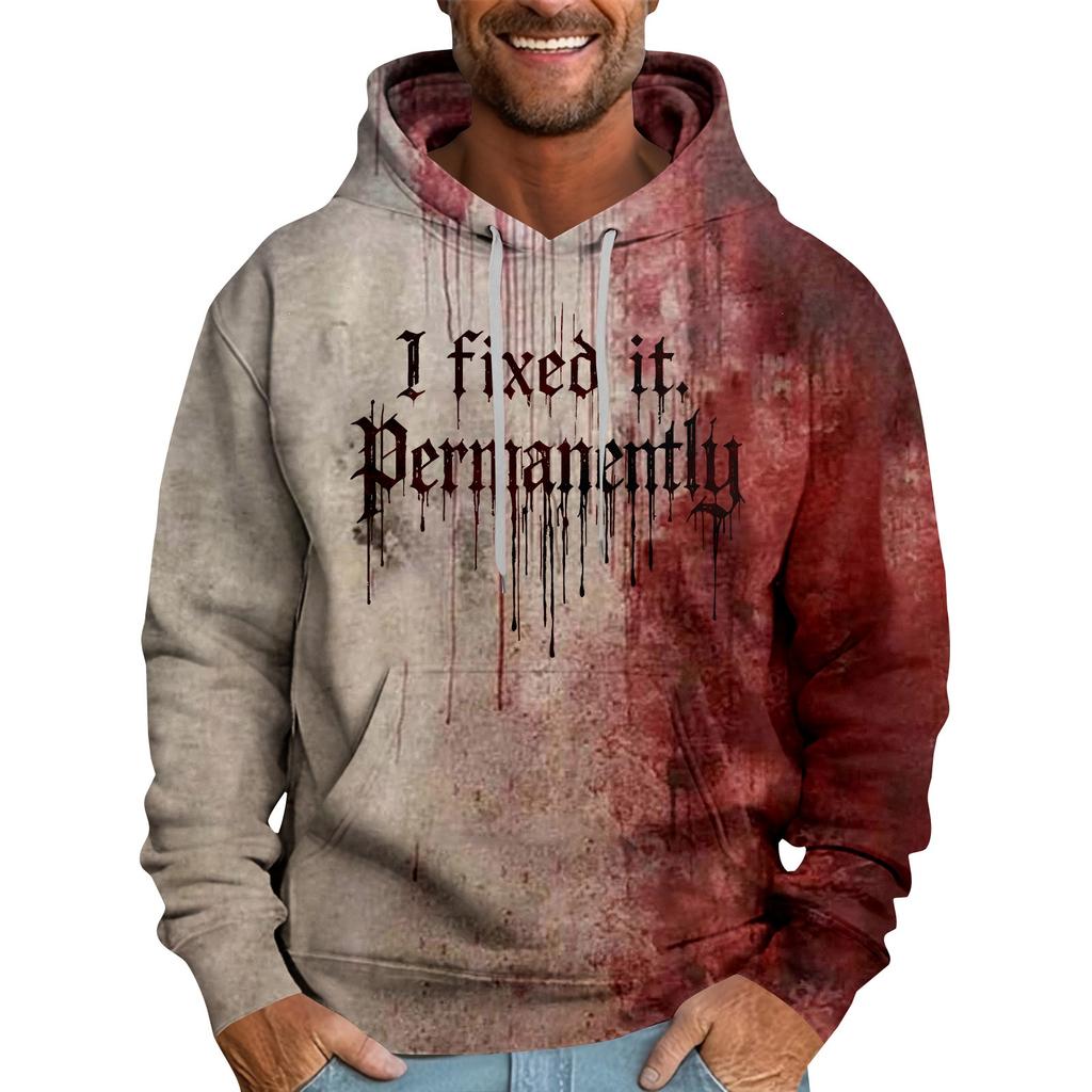 Halloween Blood-stained Print Men's Loose Hooded Sweatshirt