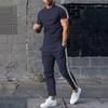 Men's 2-Piece Tracksuit Side Stripe Short Sleeve T-Shirt Jogger Pants Casual Sports Set
