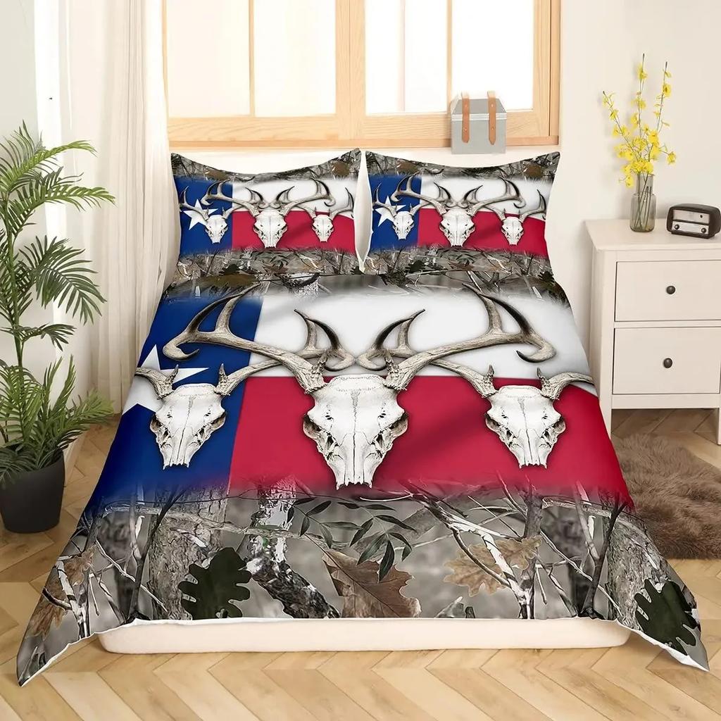Boho Deer Head Rose Flowers Duvet Cover Set Dream Catcher Feathers Bedding Set Native American Tribal Ethnic Comforter Cover Set